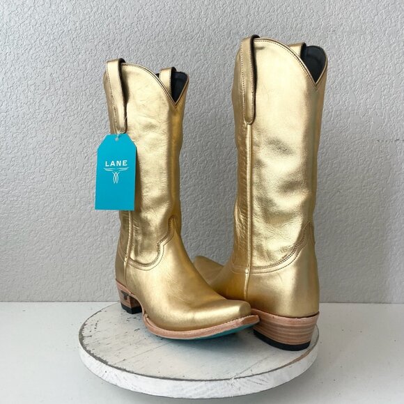 Lane EMMA JANE Womens Cowboy Boots 8.5 Gold Western Cowgirl Mid Calf Tall Boot